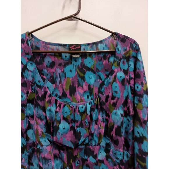 VTG Y2K Torrid Babydoll Top Top Size 2X Blue Purple Floral 3/4 Sleeve Coquette - Picture 3 of 8